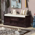 TUYOHW Storage Bench with 2 Drawers and 2 Cabinets, Shoe Bench with Removable Cushion for Living Room and Entryway, Espresso