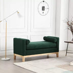 TUYOHW Elegant Upholstered Bench, Ottoman with Wood Legs and Bolster Pillows for End of Bed, Bedroom, Living Room and Entryway, Green