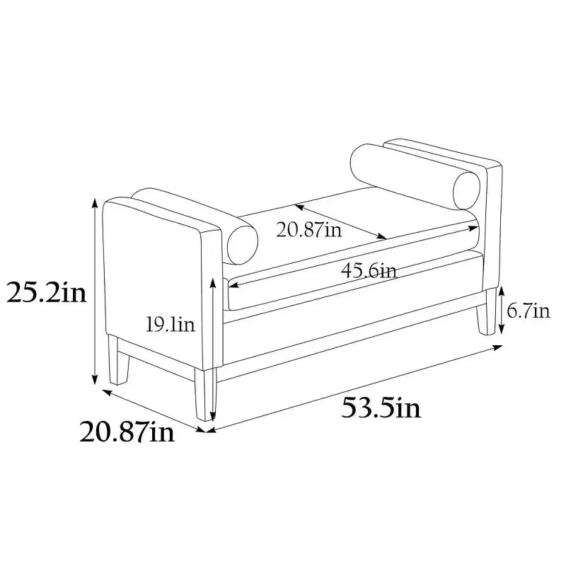 Elegante banco tapizado, otomana con patas de madera y cojines cilíndricos para pie de cama, dormitorio, sala de estar y recibidor, verde