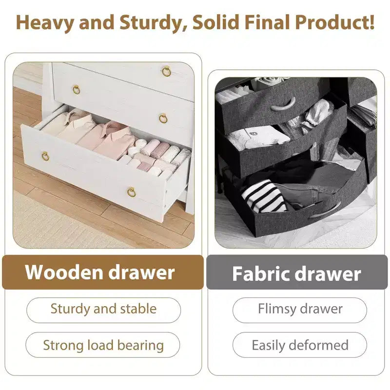 Cómoda Boho de 3 cajones con detalles de ratán - Armario de almacenamiento independiente con patas curvas para dormitorio o sala de estar