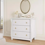 30 Boho 3-Drawer Dresser with Rattan Accents - Freestanding Storage Cabinet with Curved Legs for Bedroom or Living Room