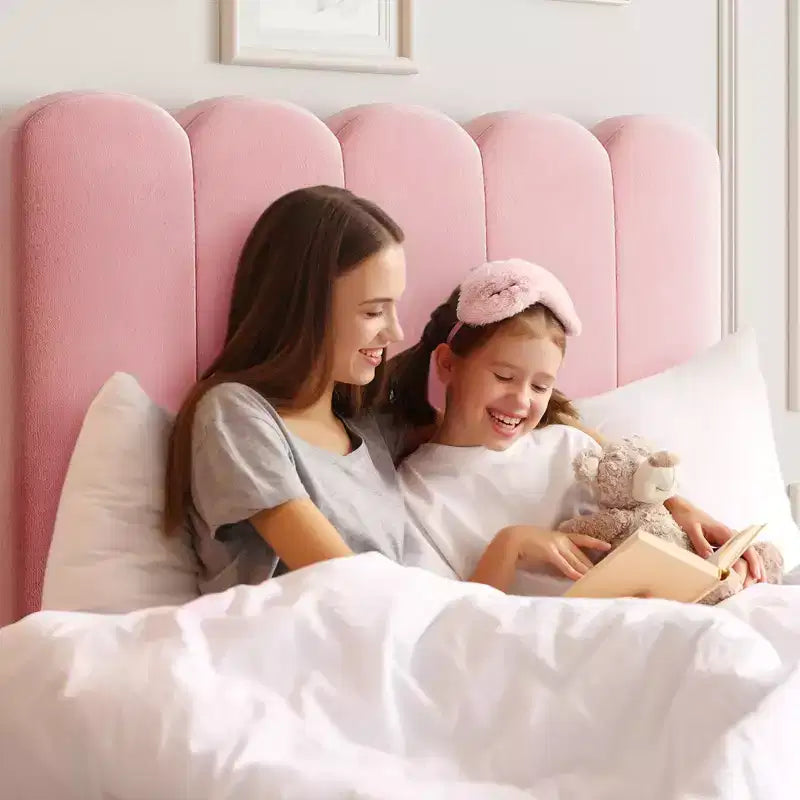 Base de cama individual con cajón inferior, cama tapizada tipo plataforma con cabecero ondulado para niños/niñas, soporte de lamas de madera, no necesita somier