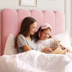 Base de cama individual con cajón inferior, cama tapizada tipo plataforma con cabecero ondulado para niños/niñas, soporte de lamas de madera, no necesita somier