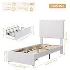 Base de cama individual con cajón inferior, cama tapizada tipo plataforma con cabecero ondulado para niños/niñas, soporte de lamas de madera, no necesita somier