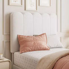 Base de cama individual con cajón inferior, cama tapizada tipo plataforma con cabecero ondulado para niños/niñas, soporte de lamas de madera, no necesita somier