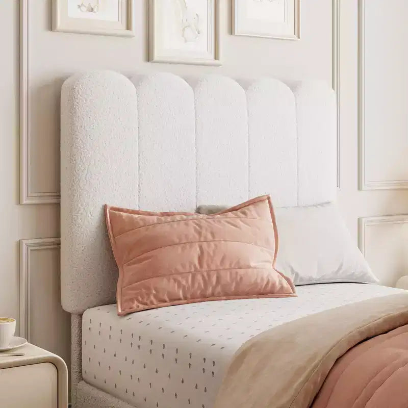 Base de cama individual con cajón inferior, cama tapizada tipo plataforma con cabecero ondulado para niños/niñas, soporte de lamas de madera, no necesita somier