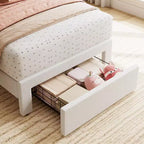 Base de cama individual con cajón inferior, cama tapizada tipo plataforma con cabecero ondulado para niños/niñas, soporte de lamas de madera, no necesita somier
