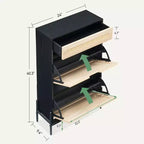 Zapatero con 2 Cajones Abatibles, Organizador de Zapatos de Ratán Natural con Patas Metálicas y Estante Ajustable