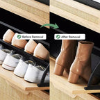 Zapatero con 2 Cajones Abatibles, Organizador de Zapatos de Ratán Natural con Patas Metálicas y Estante Ajustable