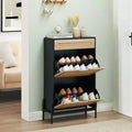 Shoe Storage Cabinet with 2 Flip Drawers, Natural Rattan Shoe Organizer with Metal Legs and Adjustable Shelf