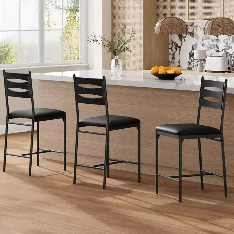 CuisinSmart Bar Stools Set, Upholstered Counter Height Bar Stools with Backrest and Footrest, Kitchen Barstools for Island, Counter Bar