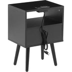Acekool Mesita de noche moderna de ratán con cajón, mesita de noche de madera natural con carga USB y toma de corriente para dormitorio y sala de estar