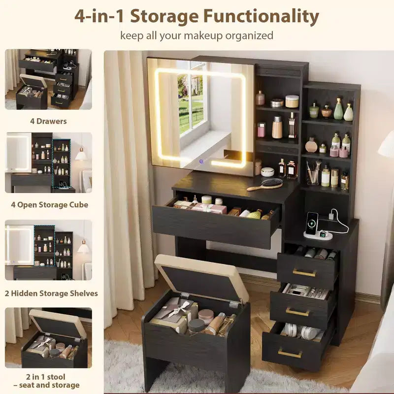 Aparador con buffet de 55 pulgadas con almacenamiento, barra de café con estantes ajustables, 3 cajones y 4 puertas minimalistas, mueble de almacenamiento largo para la cocina