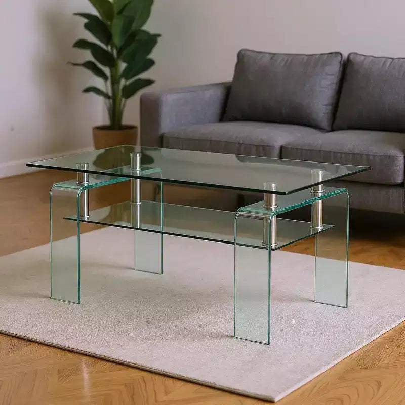 Mesa de centro HomeRoots de 39 pulgadas de cristal transparente con estante