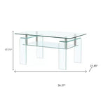 Mesa de centro HomeRoots de 39 pulgadas de cristal transparente con estante