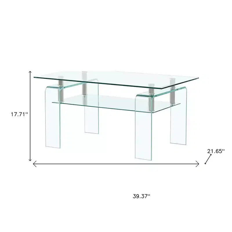 Mesa de centro HomeRoots de 39 pulgadas de cristal transparente con estante