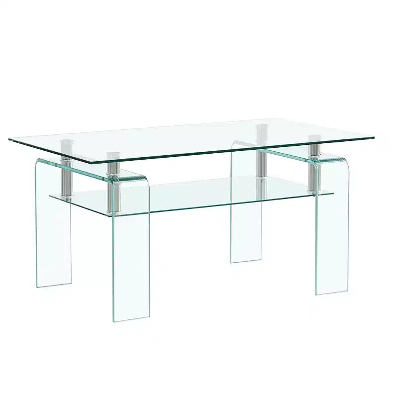 Mesa de centro HomeRoots de 39 pulgadas de cristal transparente con estante