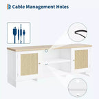 Acekool 61 Mueble para TV estilo rústico para televisores de hasta 65 pulgadas, consola multimedia con puertas de ratán, armarios de almacenamiento y estantes abiertos, centro de entretenimiento