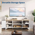 Acekool 61 Mueble para TV estilo rústico para televisores de hasta 65 pulgadas, consola multimedia con puertas de ratán, armarios de almacenamiento y estantes abiertos, centro de entretenimiento