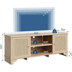 Acekool 61 Mueble para TV estilo rústico para televisores de hasta 65 pulgadas, consola multimedia con puertas de ratán, armarios de almacenamiento y estantes abiertos, centro de entretenimiento