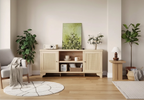 Acekool 61 Mueble para TV estilo rústico para televisores de hasta 65 pulgadas, consola multimedia con puertas de ratán, armarios de almacenamiento y estantes abiertos, centro de entretenimiento