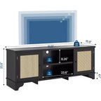 Acekool 61 Mueble para TV estilo rústico para televisores de hasta 65 pulgadas, consola multimedia con puertas de ratán, armarios de almacenamiento y estantes abiertos, centro de entretenimiento