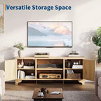 Acekool 61 Mueble para TV estilo rústico para televisores de hasta 65 pulgadas, consola multimedia con puertas de ratán, armarios de almacenamiento y estantes abiertos, centro de entretenimiento