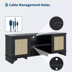 Acekool 61 Mueble para TV estilo rústico para televisores de hasta 65 pulgadas, consola multimedia con puertas de ratán, armarios de almacenamiento y estantes abiertos, centro de entretenimiento