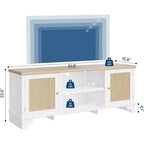 Acekool 61 Mueble para TV estilo rústico para televisores de hasta 65 pulgadas, consola multimedia con puertas de ratán, armarios de almacenamiento y estantes abiertos, centro de entretenimiento