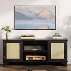 Acekool 61 Farmhouse TV Stand for TVs up to 65, Media Console with Rattan Doors, Storage Cabinets and Open Shelves, Entertainment Center