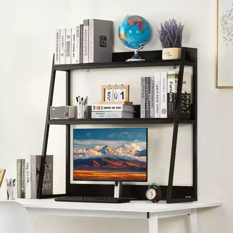 Estantería de escritorio, organizador de almacenamiento de escritorio de 2 niveles, estante de almacenamiento de escritorio de oficina de 95 x 32 x 90 cm, estantería de exhibición, estantería de escritorio, negro