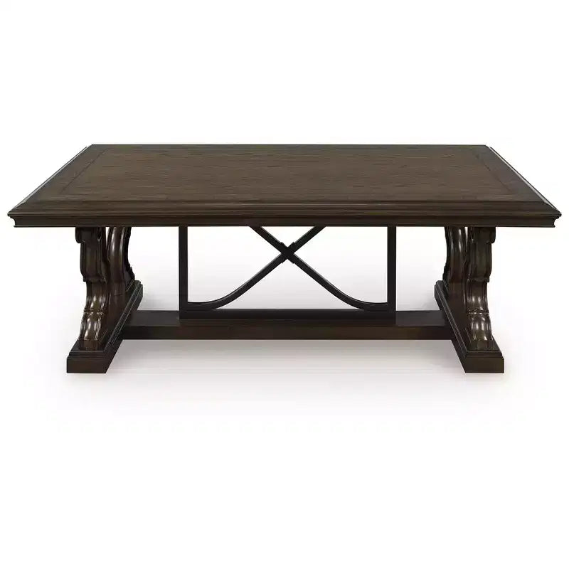 Mesa de Centro Maylee - Acabado Marrón Oscuro con Patas de Diseño de Pergamino