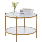 Small Matte Gold Round Coffee Table Water-Wave Glass