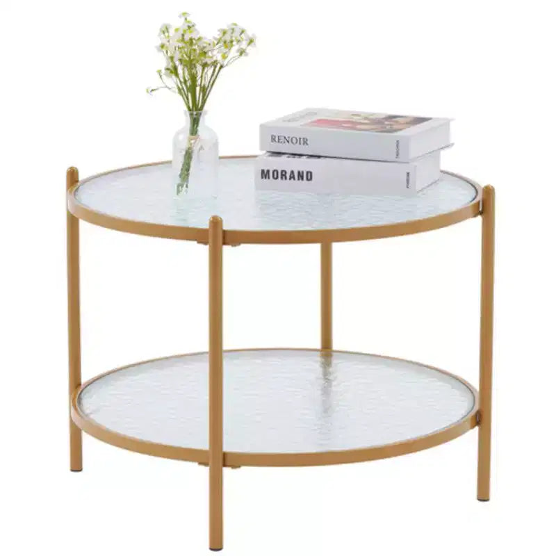 Small Matte Gold Round Coffee Table Water-Wave Glass