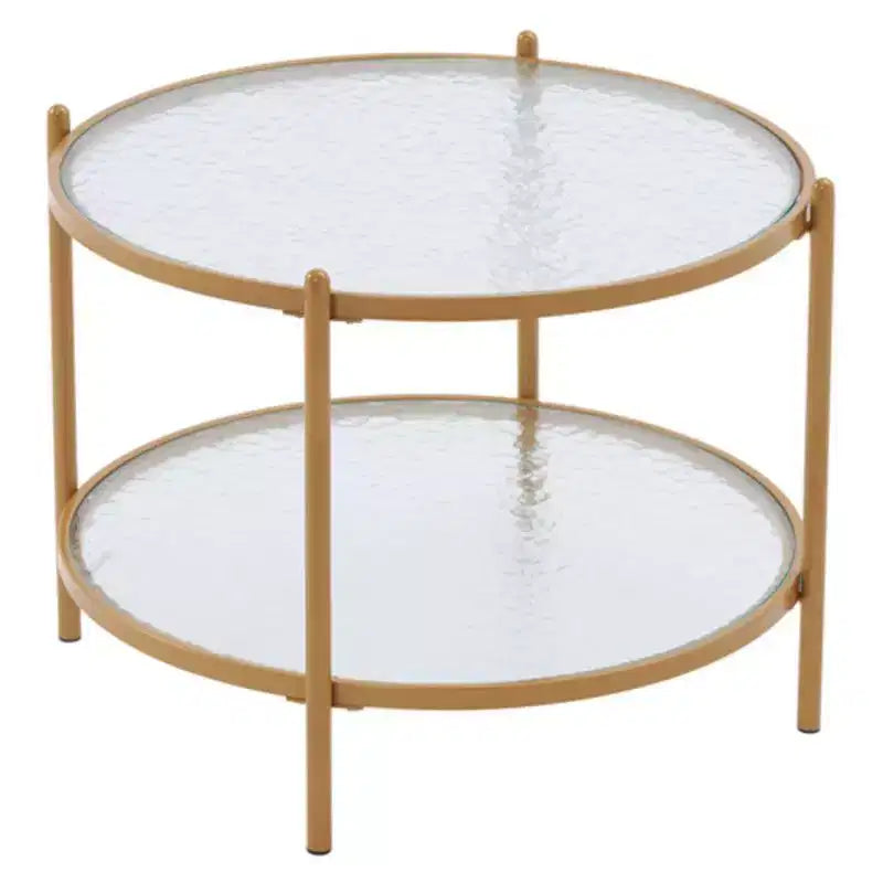 Mesa de Centro Redonda de Oro Mate Pequeña con Vidrio de Onda de Agua