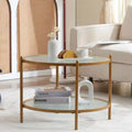 Mesa de Centro Redonda de Oro Mate Pequeña con Vidrio de Onda de Agua