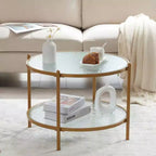 Mesa de Centro Redonda de Oro Mate Pequeña con Vidrio de Onda de Agua