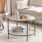 Mesa de Centro Redonda de Oro Mate Pequeña con Vidrio de Onda de Agua