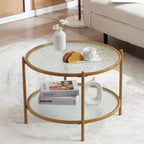 Mesa de Centro Redonda de Oro Mate Pequeña con Vidrio de Onda de Agua