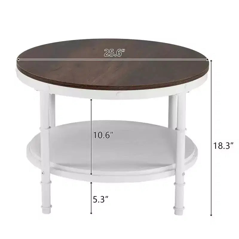 Mesa de centro redonda de estilo industrial vintage de madera de doble capa de MDF de hierro en rojo-marrón