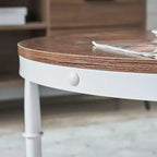 Mesa de centro redonda de estilo industrial vintage de madera de doble capa de MDF de hierro en rojo-marrón