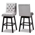 2pc Set Gregory Velvet Upholstered Wood Swivel Barstool with Backs - Baxton Studio: 31" Seat Height