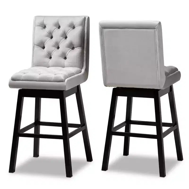 2pc Set Gregory Velvet Upholstered Wood Swivel Barstool with Backs - Baxton Studio: 31" Seat Height