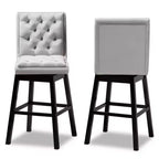 Taburete de bar giratorio de madera tapizado en terciopelo Gregory con respaldo (paquete de 2): altura del asiento de 79 cm