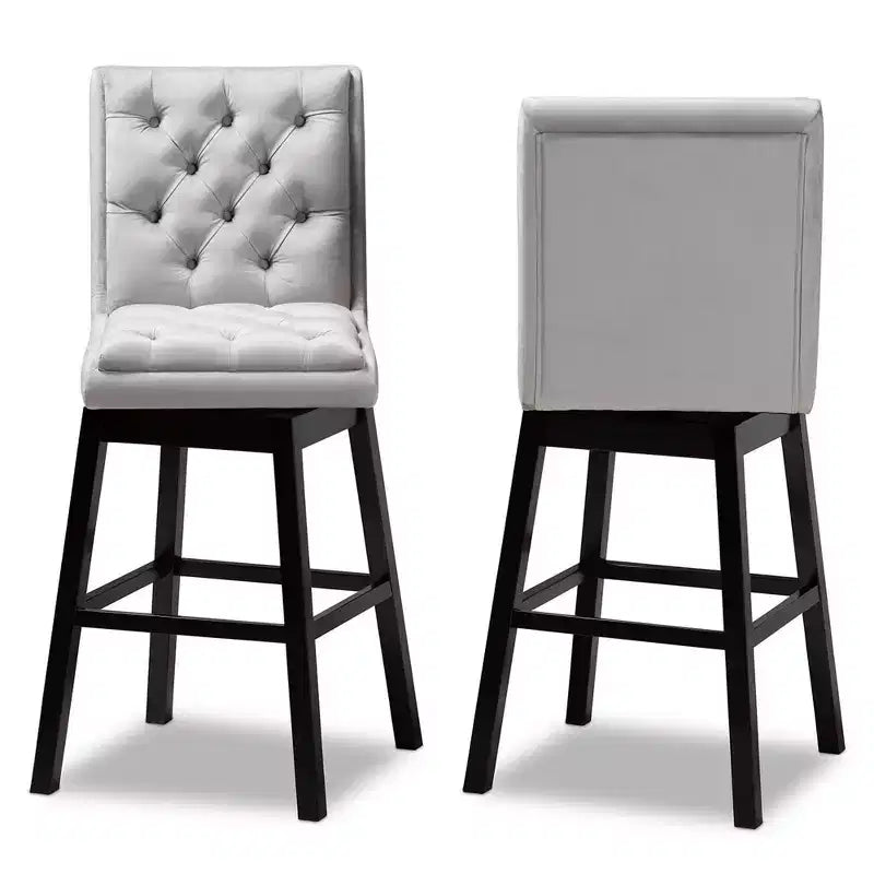 Taburete de bar giratorio de madera tapizado en terciopelo Gregory con respaldo (paquete de 2): altura del asiento de 79 cm