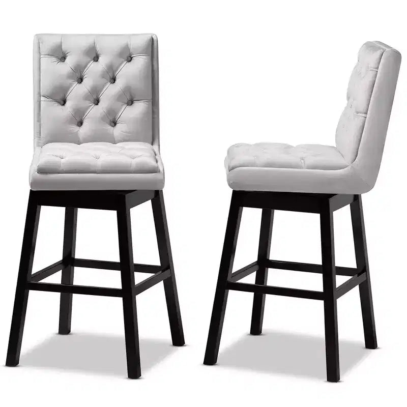 Taburete de bar giratorio de madera tapizado en terciopelo Gregory con respaldo (paquete de 2): altura del asiento de 79 cm
