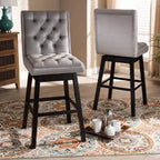 Taburete de bar giratorio de madera tapizado en terciopelo Gregory con respaldo (paquete de 2): altura del asiento de 79 cm
