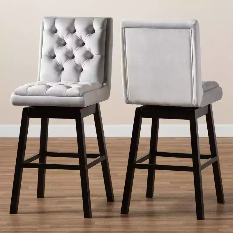 Taburete de bar giratorio de madera tapizado en terciopelo Gregory con respaldo (paquete de 2): altura del asiento de 79 cm