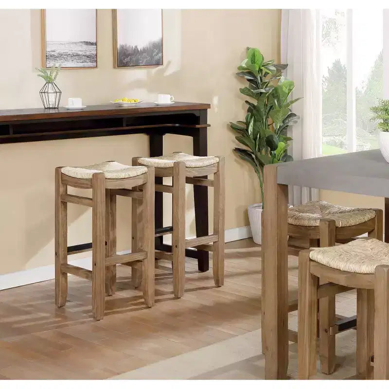 Taburete de bar de madera Davenport de 30" color ámbar claro: cuadrado, tapizado, estilo rústico