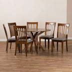 Juego de comedor de 7 piezas con tapicería de tela Wood & Lore, mesa redonda, sillas acolchadas con espuma - Baxton Studio